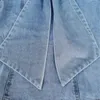 Twotwinstyle Patchwork Bow Denim Women's Jacket Stand Collar Long Sleeve Vintage Ruched Jackets för kvinnliga modekläder 240109