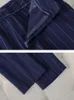 Moda S-8xl Office Ladies Formal Pant Suit Zestaw Kobiet Blue Striped Fembels Work Wear 2-Place Blazer Jacket and Spodni 240108