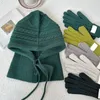 Winter Knitted Hat Gloves Set Warm Thicken Balaclava Imitation Cashmere Scarf Set Wool Korea Shawl Split Finger Pullover Hat 240109