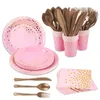 Set di stoviglie usa e getta Palloncini per feste in oro rosa Piatto di carta Tazza per adulti Decorazione di compleanno per bambini Baby Shower Decorazioni per matrimoni 240108