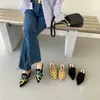 Dress Shoes large flock butterfly-knot mules slides women autumn famous designer velvet flats pointed toe sandals solid bow loafers slippers L240109