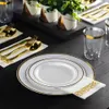 600 Piece Gold Plastic Dinnerware Set Disposable 100 Rim 10 inch and 7 Inch Plates 300 Silverware Cups For Guests 240108