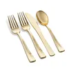 Party Decoration Gold/Rose Gold Plastic Knife Fork Spoon Dinnerware For Wedding Birthday Grand Event Baby Shower Home Sets