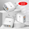 PD 25W Type-C Quick Charger QC3.0 적응 형 빠른 충전 USB C 휴대폰 듀얼 포트 벽 이동 요금 iPhone 충전기 15 14 13 Ro Max X 8 7 Plus 및 Samsung S22 S21