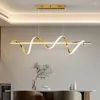 Kronleuchter Postmoderner Licht-Luxus-Streifen-Restaurant-Kronleuchter, kreativer High-End-Tisch, Edelstahl, minimalistisches Esszimmer-Droplight