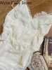 Franska söta vintage fairy klänning kvinnor höst spets sexig casual koreansk klänning kvinnlig domstol chiffong eleganta långa rem klänningar 240109