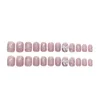 Faux ongles ruban paillettes réglage rose long faux couverture complète carré artificiel ongles conseils pour femmes et fille salon