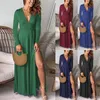 Casual Kleider Maxi Langes Kleid Frauen Elegante Party Weibliche Ärmel V-ausschnitt Schlitz Für Vestidos Robe