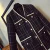 Zawfl Luxury Designer Brand Wool Blends Coat for Women Fashion Black Vintage V-Neck Plaid Wide Waisted Tweed Coat S-XXL 240109