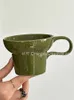 Mugs Mugs Retro Green Wide Mouth Ceramics Water Cup Coffee Original Gift Handle Irregular Soild Tableware Simple Household YQ240109