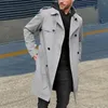 Мужские тренчи Slim Fit Мужская ветровка Стильное двубортное длинное пальто с карманами на поясе для осени и зимы Уличная мода