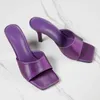 Chinelos femininos de salto alto 8cm sapatos verão moda cor sólida mulher designer slides de couro ao ar livre sandália vestido desgaste