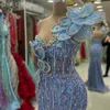 2024 ASO EBI Sky Blue Mermaid Prom Dress Crystals Pärlor Pärlor Sexig kväll Formell Party Second Reception födelsedagsengagemang klänningar klänningar mantel de soiree