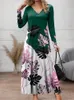 Повседневные платья 2024, весеннее женское платье макси, осенний богемный вечерний праздничный сарафан с цветочным принтом и длинными рукавами для женщин, женский халат