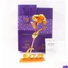 Couronnes de fleurs décoratives 24K or rose cadeau de Saint Valentin pour les décorations de maison de mariage ami tenant une fleur artificielle goutte D Dhidu