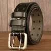 SupSindy Mannen Lederen Riem Luxe Designer Metalen Dubbele Pin Gesp Koeienhuid Riemen voor Jeans Tailleband Mannelijke Riem Zwart 240109