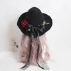 Party Supplies Black Gothic Halloween Witch Hat Bow Lolita Floppy Plaid Knitted Wizard