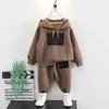 Hiver bébé garçons polaire sweat à capuche pantalon de survêtement enfants survêtement enfants 2 pièces tenues vêtements étudiants Jogger pantalon de survêtement ensembles 1-12 ans 240108