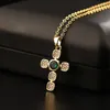 Hänghalsband kvinnors halsband utsökt 18k guldpläterad fyrkantig kristall zirkon kors mode smycken religiös gåva