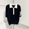 100003 XL 2024 Runway Spring Summer Märke Samma stil Tröja Blue White Top Short Sleeve Lapel Neck Womens kläder Högkvalitativa kvinnor