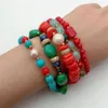 Bracelets 5 Strands natural freshwater Pearl round howlite rondelle orange red Coral Lapis Crystal statement Bracelet handmade for women