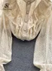 SINGREINY Элегантная французская блузка Женская темпераментная милая оборка Свободные повседневные топы Весенняя уличная одежда с длинными рукавами Белые рубашки 240109