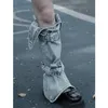 Women s Y2K Denim Leg Warmers 80s Knee High Harajuku Buckle Jean Socks Punk Gothic Leg Cover Stockings Streetwear 240104