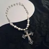 Ожерелья с подвесками, винтажное модное жемчужное ожерелье в стиле хип-хоп для вечеринок для женщин, христианский крест на ключице, женская цепочка в стиле панк для мужчин и подарки