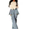 Calças femininas Mulheres Streetwear Zipper Bolso Side Carga Reta Denim 2024 Safari Botão Splicing Wide Leg Jeans Calças