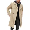 Men's Trench Coats Men Double-breasted Windbreaker Stylish Long Coat With Belt Lapel Collar Pockets Slim Fit For Autumn