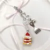 Porte-clés mignon gâteau perle fait à la main téléphone charme sangle anti-perte chaîne lanière dessert fourchette en métal pendentif mini sac à main pour fille