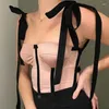 Débardeurs pour femmes Sexy épaule dénudée bretelles monochromatiques coupe ajustée gilet haut mode rose noir sans manches bandage t-shirt Y2k hauts