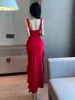 Casual Dresses Womengaga Sexig Spicy Girl Nightclub High Split Ruffle Dress Elegant Red Long Slim Fashion Robe Womne Tops N93U