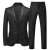 Modemärke Mens Jacquard Suit Classic Black White Blue Navy Business Wedding Banket Party Dress Men Blazers Pants 240108