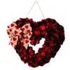 Decorative Flowers Heart Shaped Valentines Day Wreath Handmade With Plaid Bows Valentine's Decoration Cloth Front Door Party Supplies