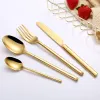 Gold Silverware Fork and Knife Tablespoon Flatware Set Stainless Steel Cutlery Tableware 11 LL