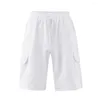 Herrbyxor solid färg frayed hem dragstring shorts hip hop streetwear manliga gym