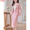 Zimowe formalne stroje dla kobiet Blezer i spódnice Suifl High End Fabric Quality Office Mundur Kurtka 2 Zestaw 240108