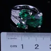 Cluster Rings Brilliant Pear Green Cubic Zirconia White CZ Silver Plated Ring V0147