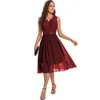 Casual Dresses Women's Elegant V Neck Sleeveless Floral Lace Chiffon Party Bridesmaid A Line Dress