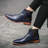 Boots Classic Male High Top Walking Shoes Crocodile Pattern Men's Leather All-match Motocross Mens Slip On