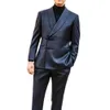 Moda menu garnitury Slim Fit Black Shawl Lapel Single Bedin Satin Male Suit PROM Casual Wedding Tuxedo 2 -częściowy zestaw 240108