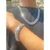 Colar cubano joias com corrente de diamante e ouro para homens 14 mm de largura 2 fileiras pulseira de moissanite masculina prateada elo cubano passar testador de diamante corrente GRA VVS