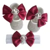 Premiers marcheurs Dollbling bébé bouteilles de luxe et chaussures bandeau ensemble souvenir diamant Tutu tenue fond rouge petite fille chaussures de baptême 230220