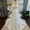 Chic pleine dentelle une ligne robes de mariée de mariage col en V dos nu bohème robe de mariée ruban ceinture balayage Train vestidos de novia