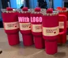 مخزون الولايات المتحدة مع شعار Cosmo Pink Flamingo Tumbler Consching Agent H2.0 نسخة طبق الأصل من الفولاذ المقاوم للصدأ مقبض القش والقش 1.