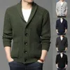 Cardigan vert armée pour hommes, pull boutonné, manteau tricoté, épais et chaud, décontracté, solide, Streetwear, vêtements de mode pour hommes, automne hiver 240104