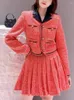 Kurtki damskie damskie spódnice Płaszczowe cekinowe cekinowe tweed single piersi krótkie lub plisowane A-Line Jupe Suit for Female Spring 2024