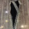 Palco desgaste preto brilhante strass borla sem mangas vestido sexy para mulheres salão de baile jazz dança roupas cantor trajes noite