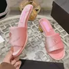 24ss Womens Chunky Heels Sandals Slip On Slippers Designer Sheepskin Cloth Slides Classic Black Pink Mules Outdoor Leisure Shoe Ladies Round Toes Beach Shoe